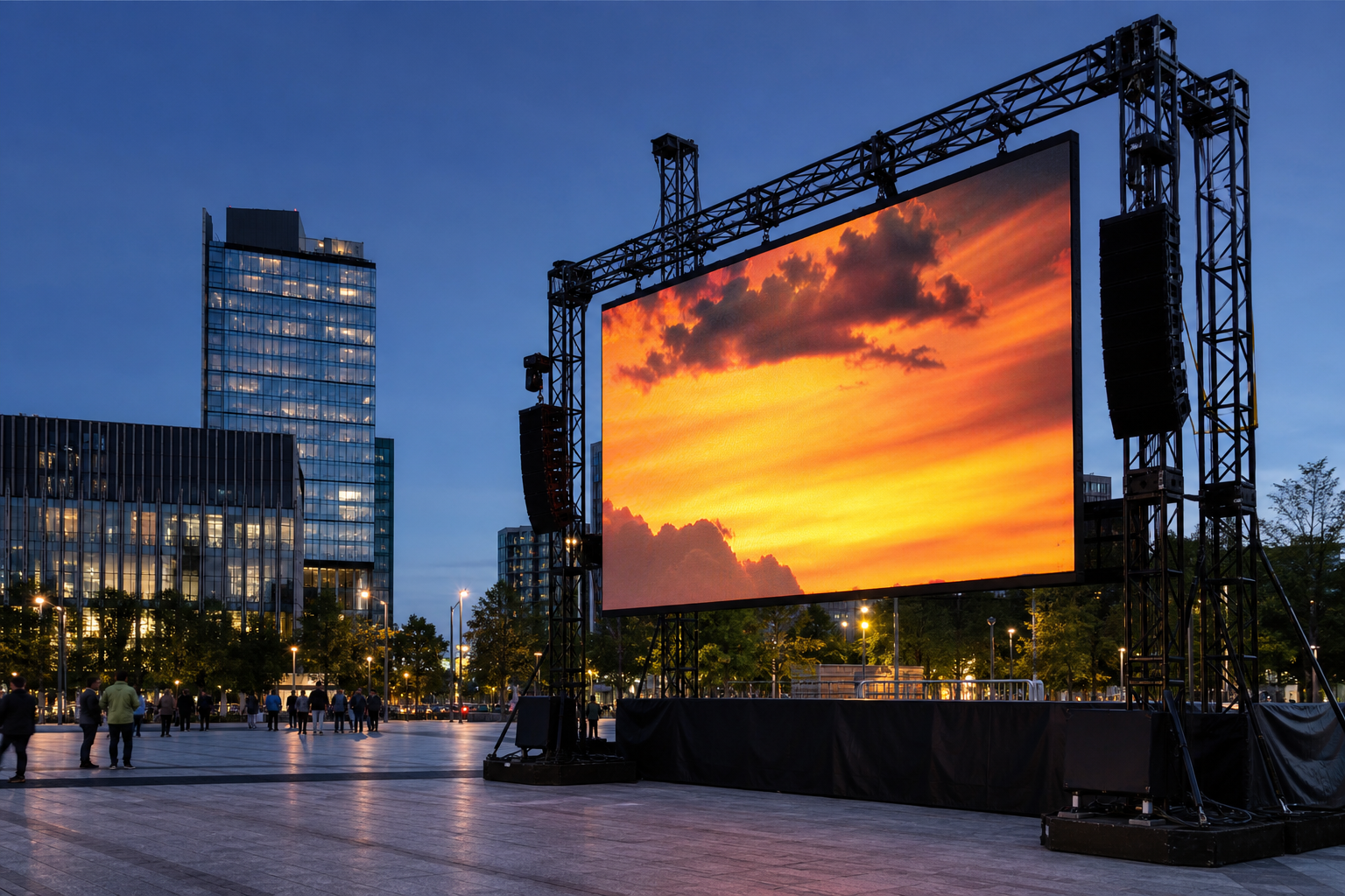 Outdoor rental LED display in a city plaza