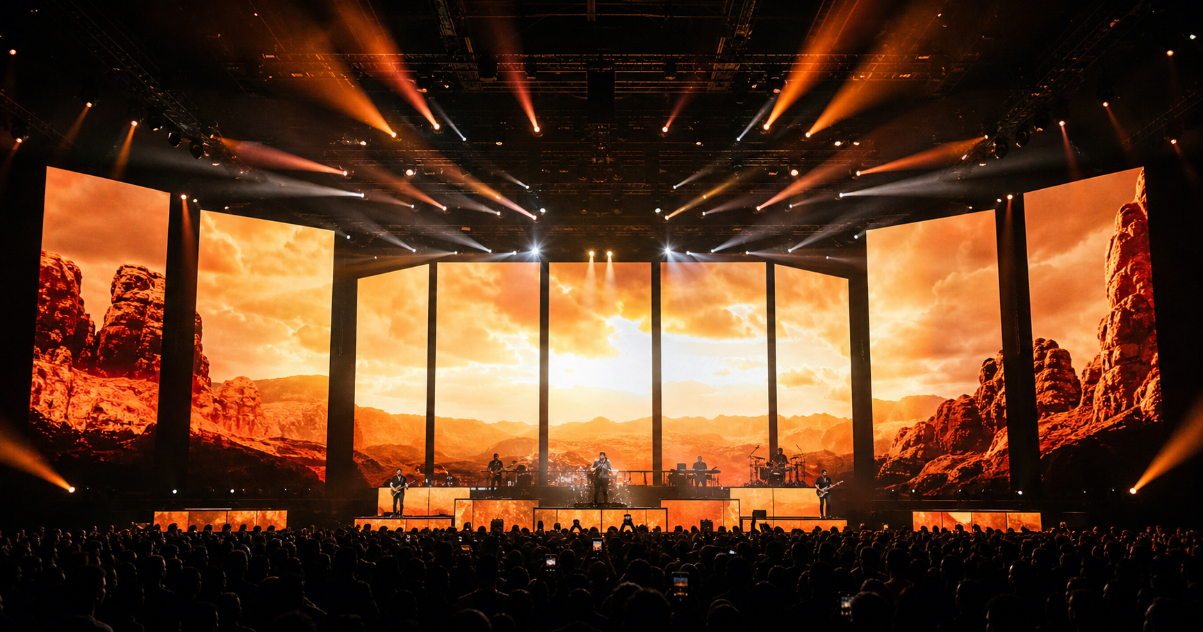 Large concert stage LED display installation