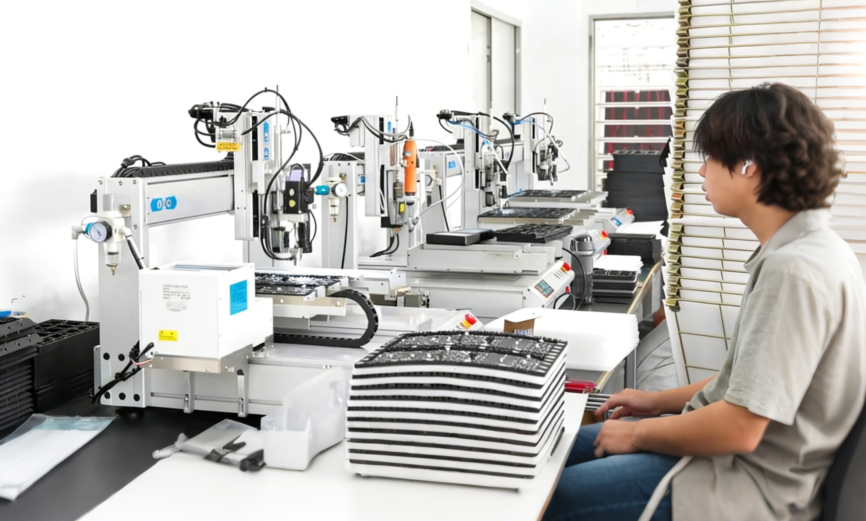 Technician performing LED module assembly and testing
