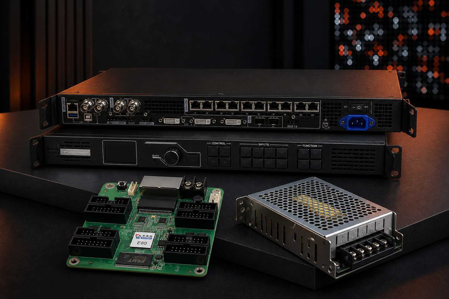 Complete LED control system with video processor, receiving card and power supply