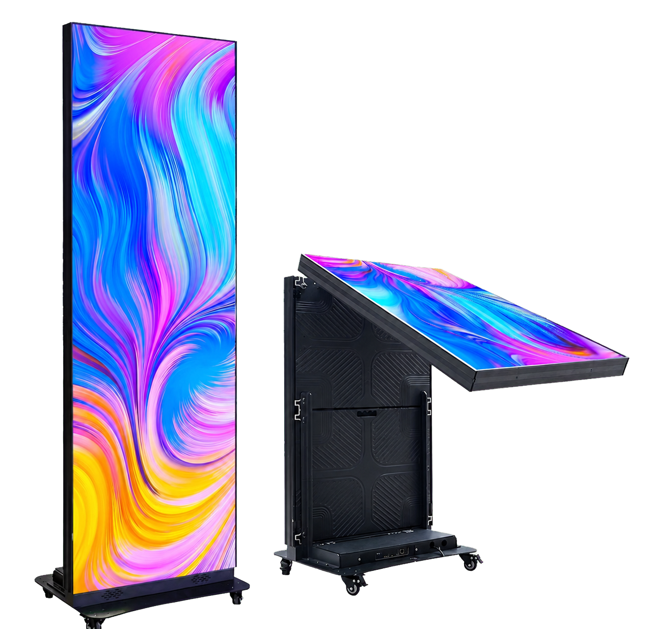 GZX foldable LED poster display in upright and folded positions